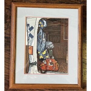 VTG 1998‎ "EMT" Completed & Framed Cross Stitch, 15" X 13", Healthcare